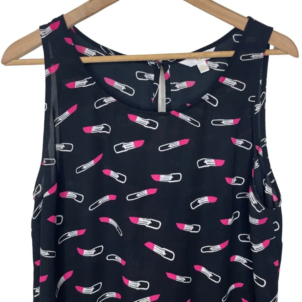 CHARMING CHARLIE | Black and Pink Lipstick Split Back Tank Top | Size XL - Picture 3 of 11